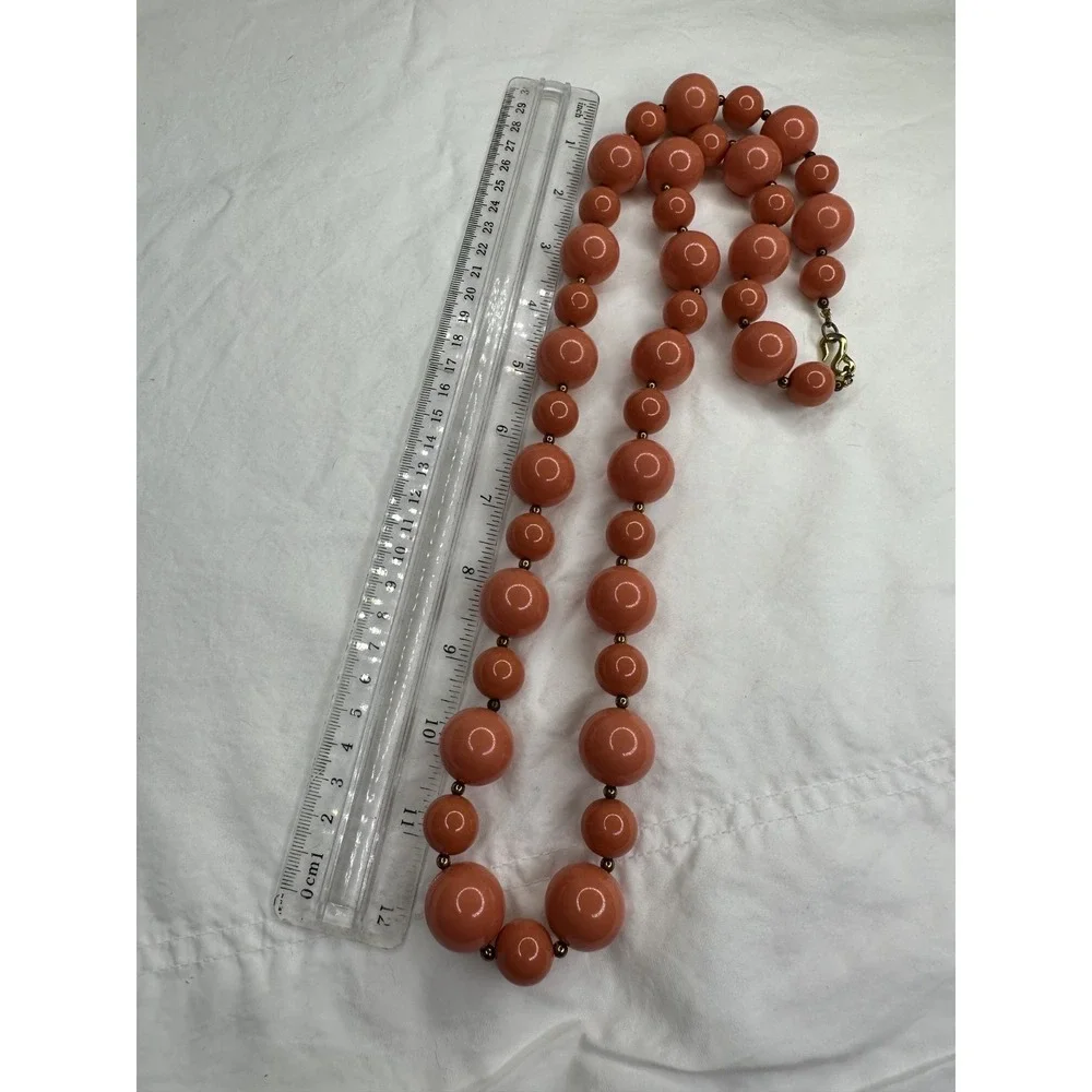 Kenneth J Lane necklace Beaded Orange Chunky Round Gold Tone Long 28" VTG - Picture 6 of 9